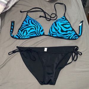 Blue and black print Victoria secret bikini tie string bikini top and bottom